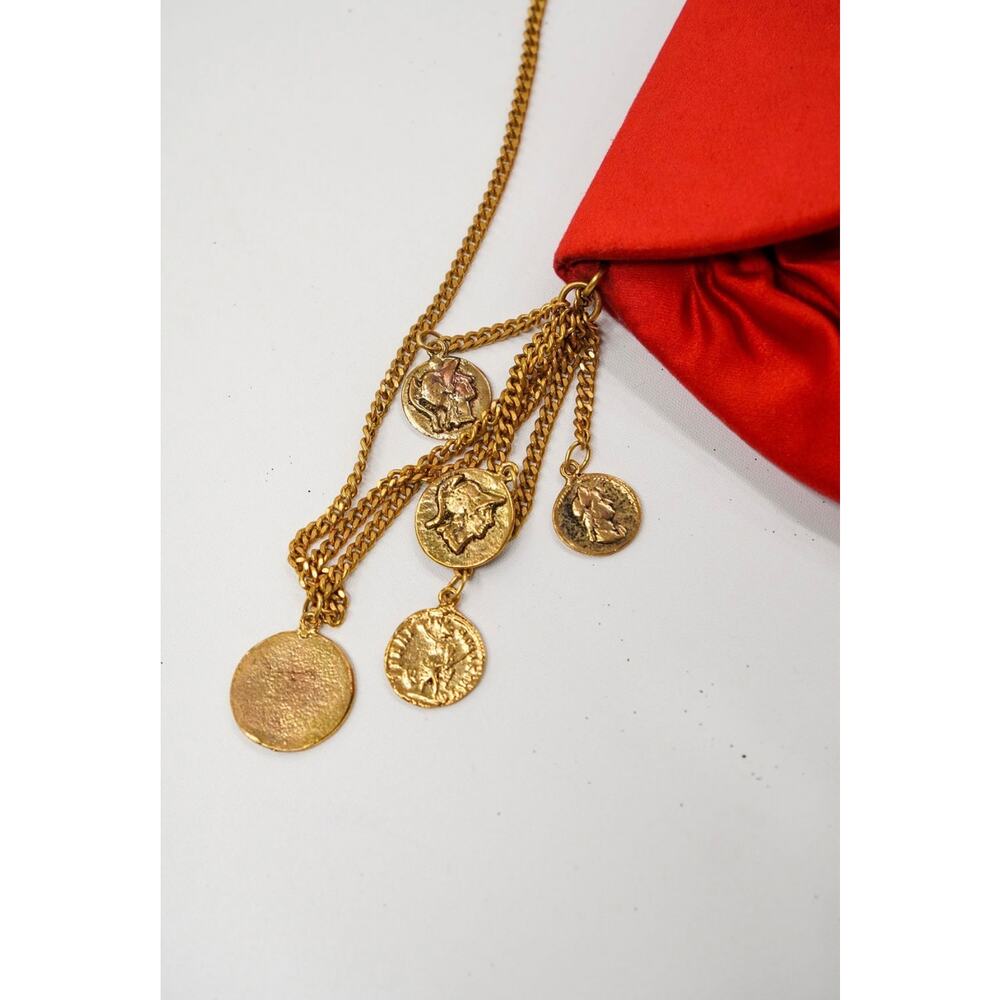 Christian Dior Vintage Red Satin Gold Coin Charm Chain Shoulder Bag - Picture 3 of 6